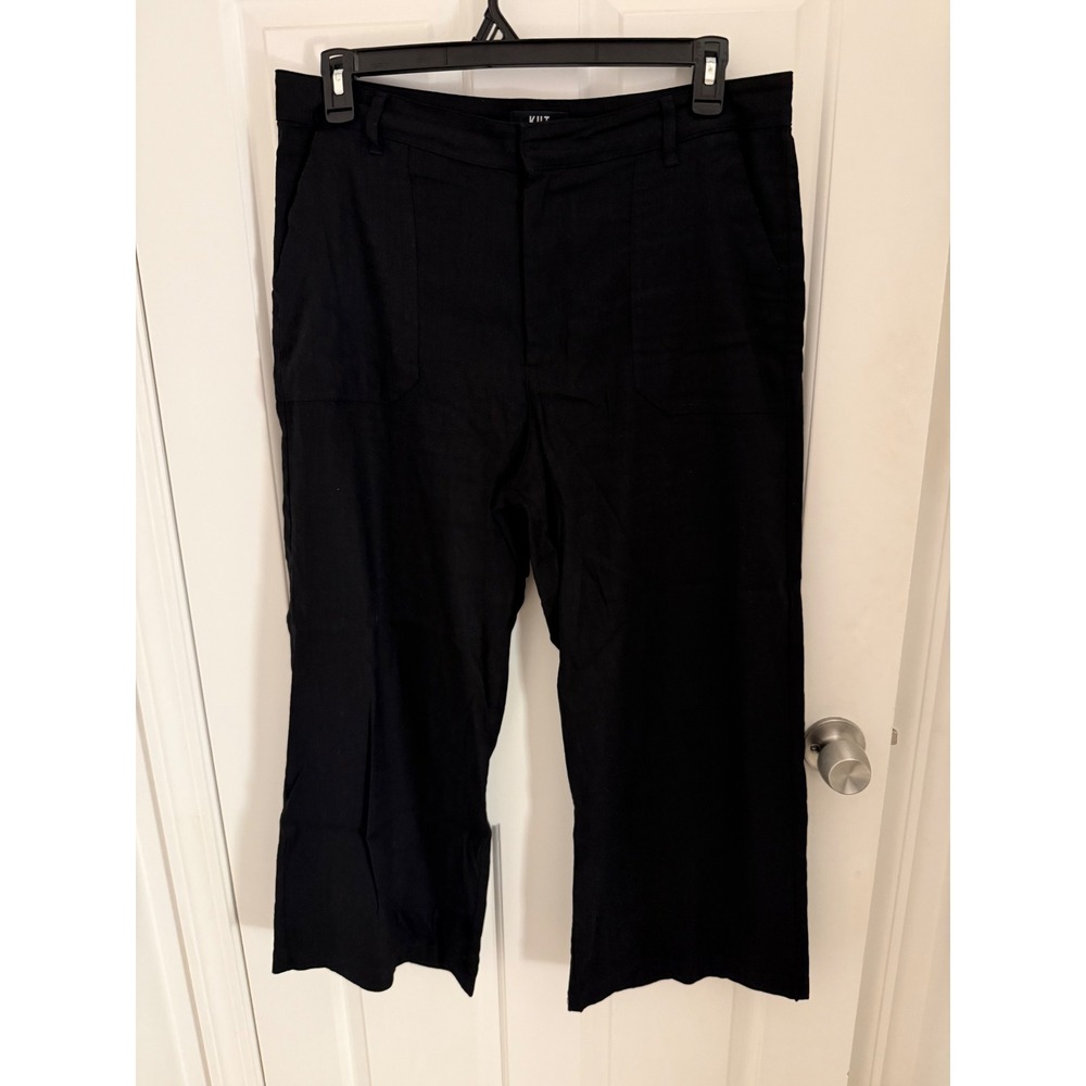 KUT from the Kloth Black Cropped Linen Blend Wide Leg Pants Size 12 KB44801